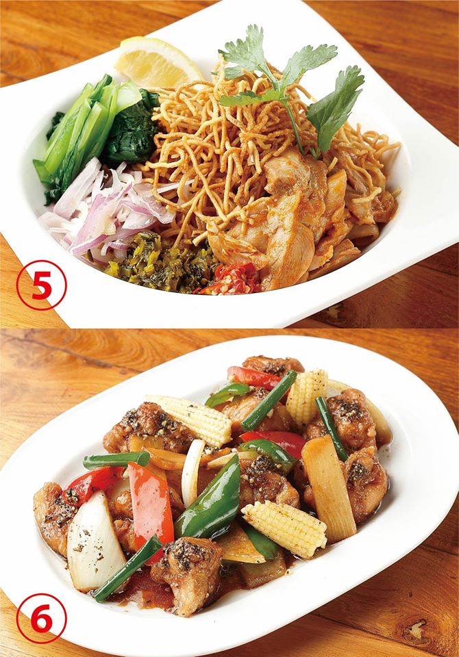 汁なしカレーラーメン（カオソーイヘン）・タイ鶏肉の黒こしょう炒め（ガイパットプリックタイダム）